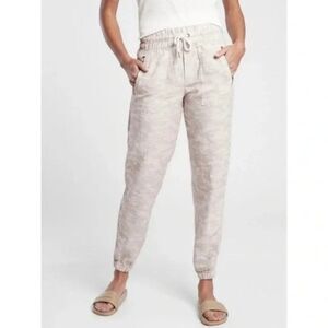 Athleta Cabo Tide Linen Jogger Pant Neutral Camo Beige Sz 2 Coastal Beach Travel